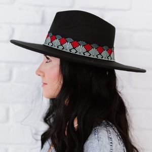 New! 💕 Fame Biggest Fan Geometric Strap Fedora Black NWT